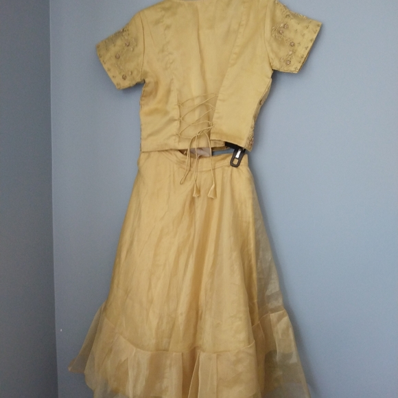 Gold Color Long Lehenga With laced back Choli Indian Traditional Dress 2 piece - Picture 8 of 10